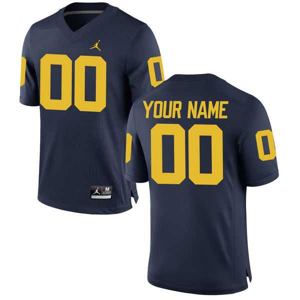 Men%27s Michigan Wolverines Customized Brand Jordan Navy Blue Stitched College Football 2016 NCAA Jersey->customized ncaa jersey->Custom Jersey